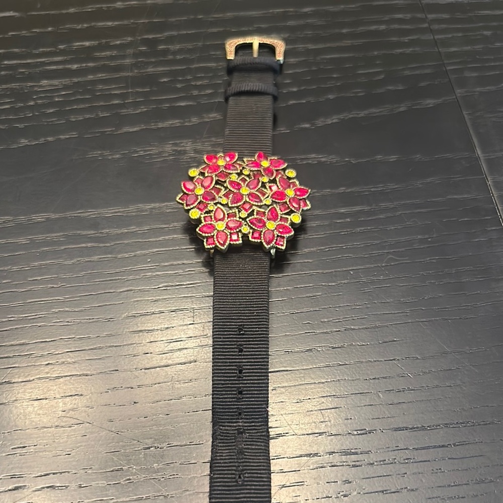 Heidi Daus Black and Pink Floral Watch